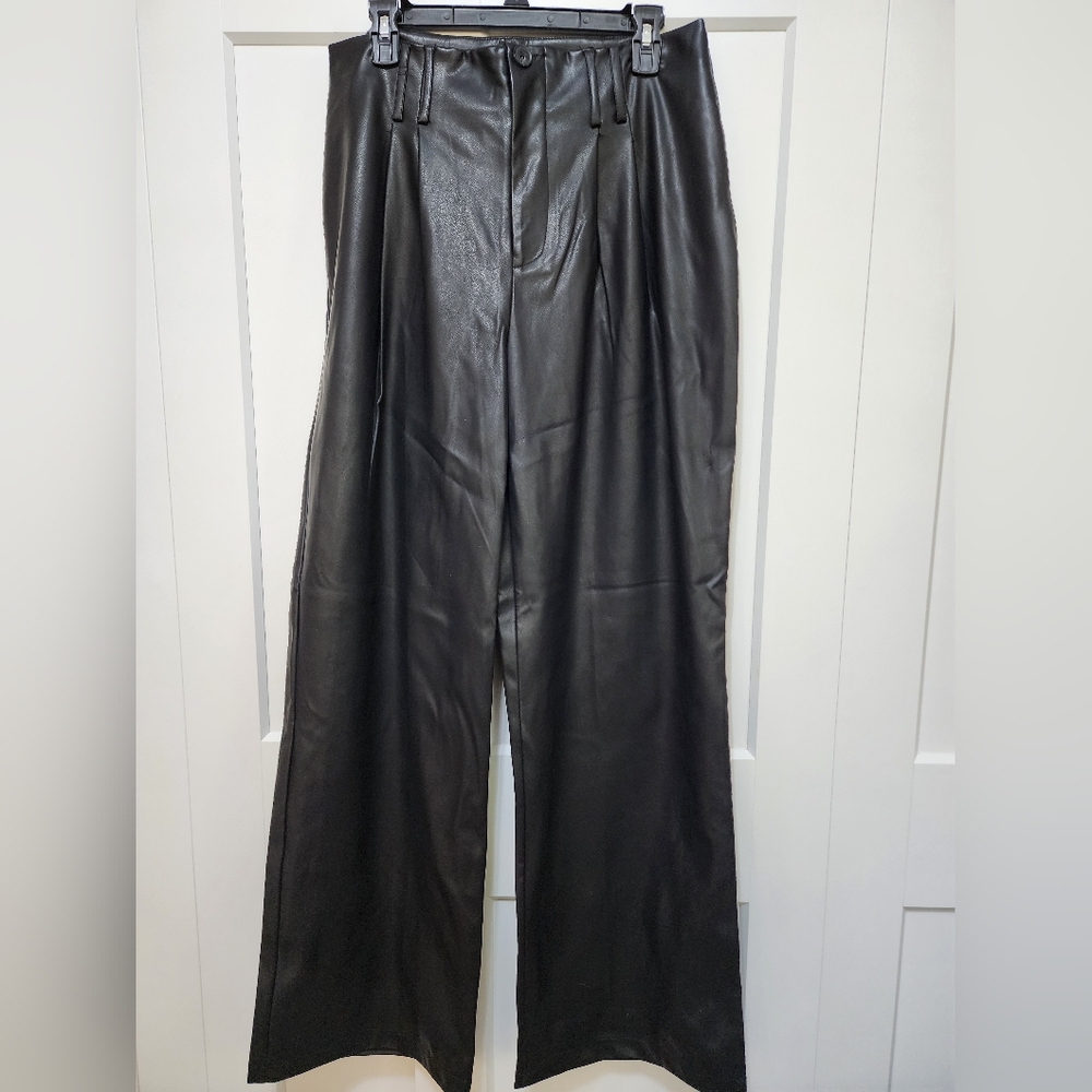 SO Black Wide Leg Leather Pants